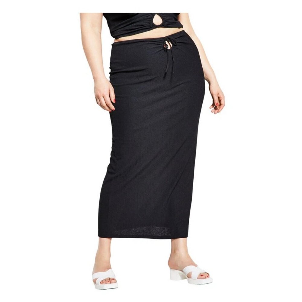 Royalty by Maluma Women's Polyester Blend Tie-Front Maxi Skirt, Deep Black, XS